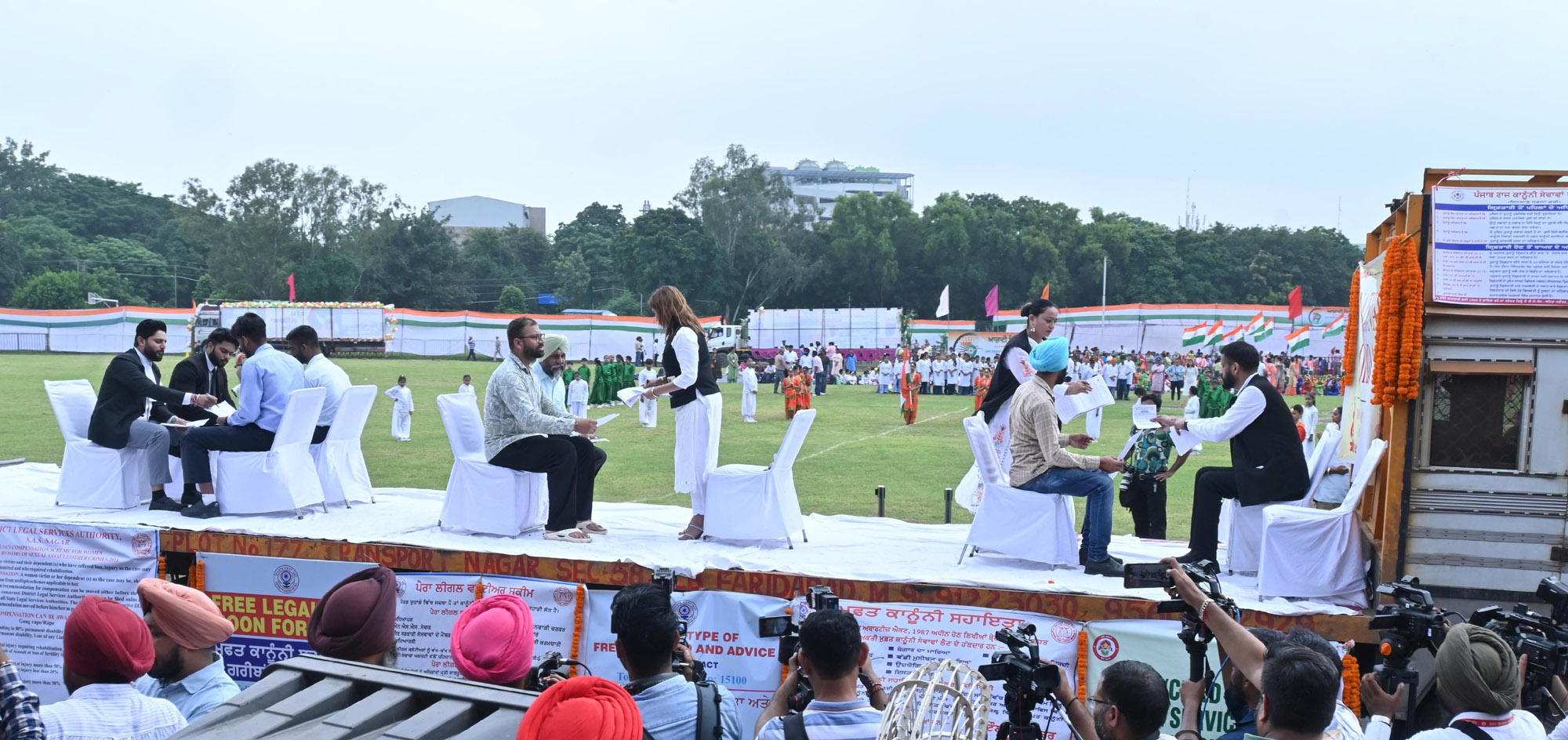 Awareness about free legal aid, Lok Adalats and mediation facilities through a tableau presented by the District Legal Services Authority on the occasion of Independence Day.